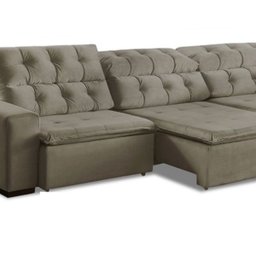 Sofá Retrátil Reclinável 6 Lugares 320cm com Pillow Veludo Bege Alasca Megasul - 6