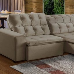 Sofá Retrátil Reclinável 6 Lugares 320cm com Pillow Veludo Bege Alasca Megasul - 2