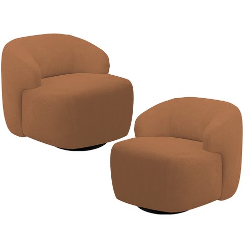 Kit 02 Poltronas Decorativa Orgânica Giratória para Sala Living Barolo L06 Bouclê Terracota - Lyam D