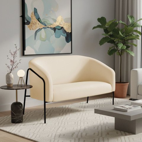 Sofá 2 Lugares Namoradeira Stella Base Industrial Alta Preta Suede Bege D03 - D’Rossi