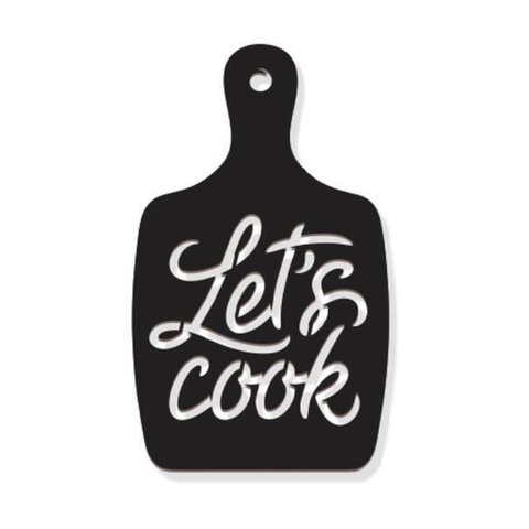 Quadro Tábua Let'S Cook Lettering Madeira Mdf Preto