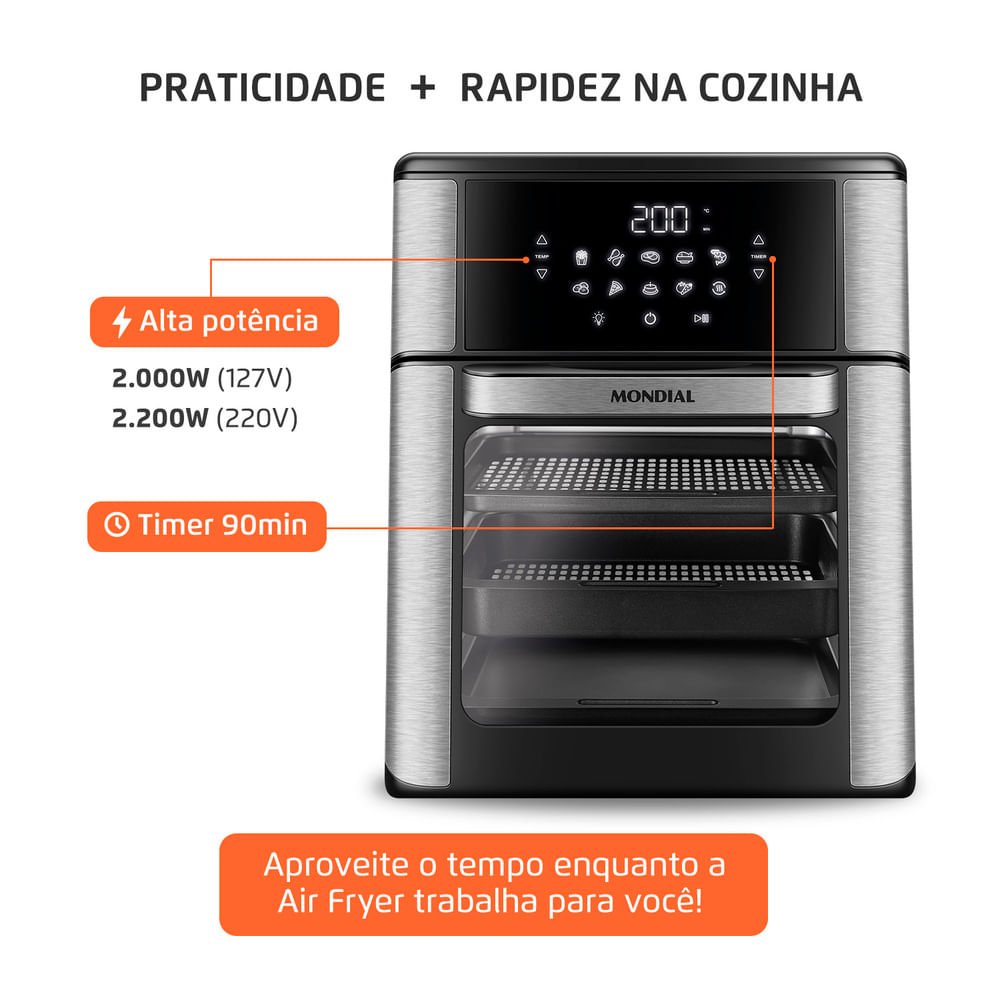 Fritadeira Elétrica Air Fryer Mondial Forno Oven Afon-12l-bi-bc 12l Preta/inox - 220v - 8