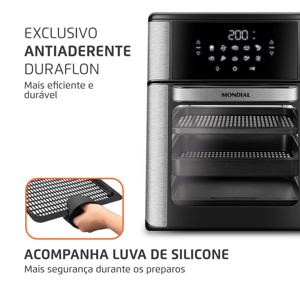 Fritadeira Elétrica Air Fryer Mondial Forno Oven Afon-12l-bi-bc 12l Preta/inox - 220v - 4