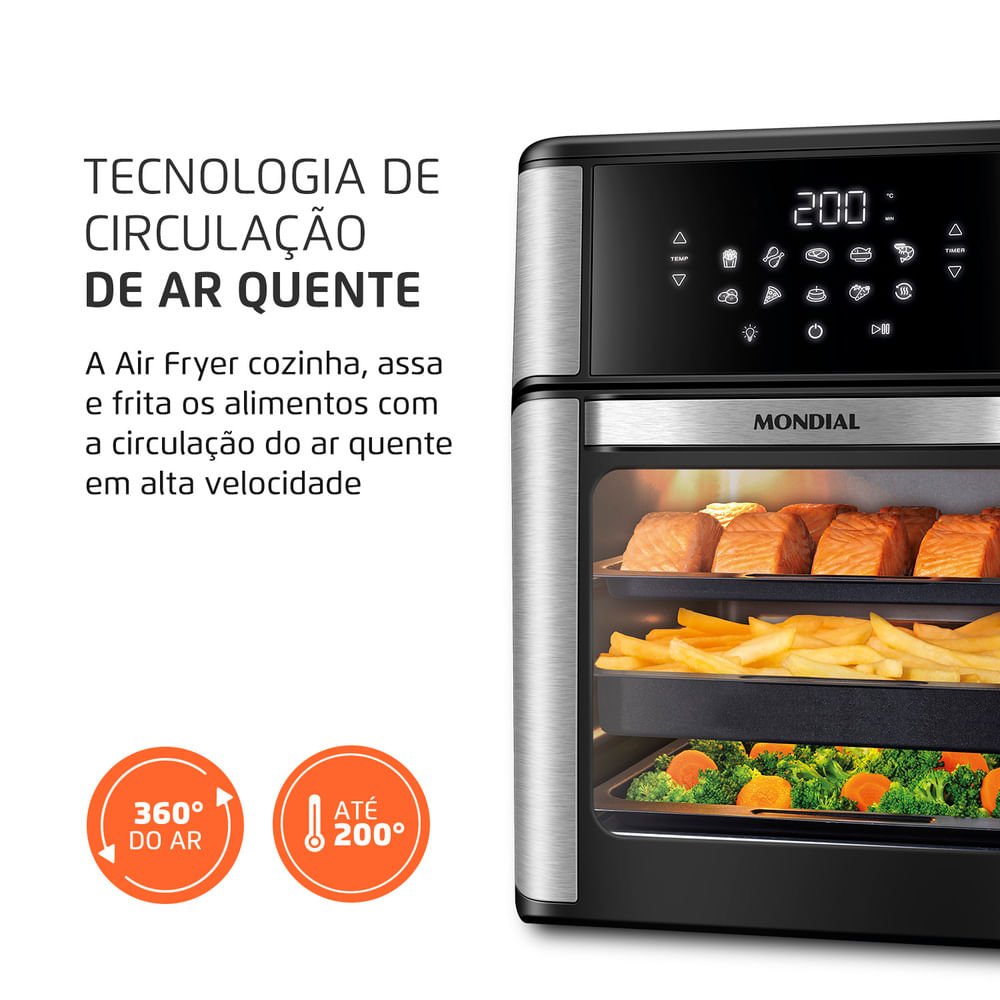 Fritadeira Elétrica Air Fryer Mondial Forno Oven Afon-12l-bi-bc 12l Preta/inox - 220v - 5