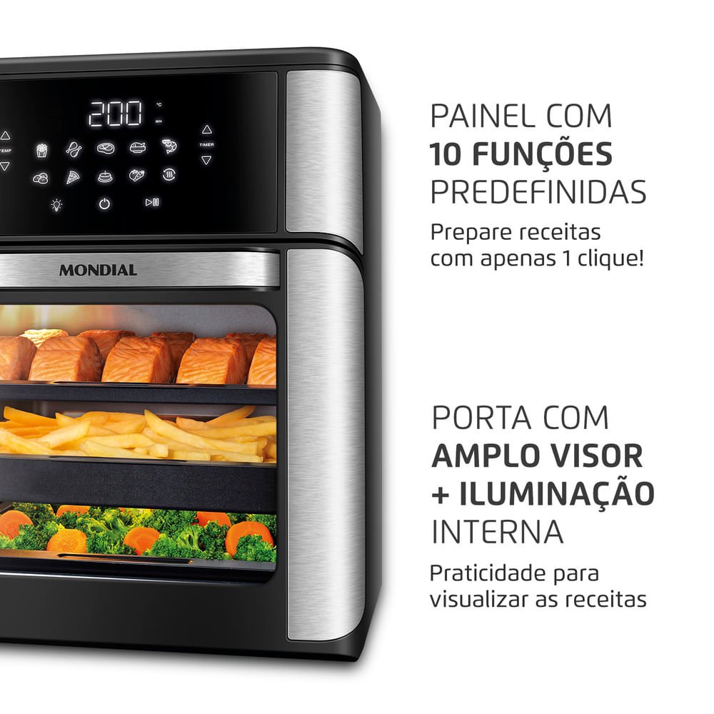 Fritadeira Elétrica Air Fryer Mondial Forno Oven Afon-12l-bi-bc 12l Preta/inox - 220v - 7