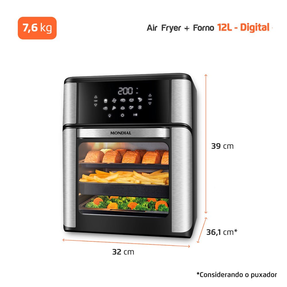 Fritadeira Elétrica Air Fryer Mondial Forno Oven Afon-12l-bi-bc 12l Preta/inox - 220v - 9