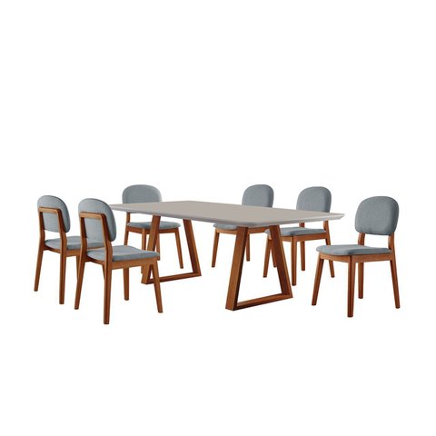 Conjunto Sala de Jantar Mesa Viena 160x90cm Tampo Retângular Vidro/MDF Off White com 6 Cadeiras Évor