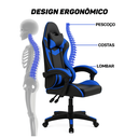 Ver imagem 3 de Cadeira Gamer Escritório Reclinável Ergonômica Giratória com Rodinhas X-on - Azul