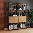 Ver imagem 4 de Estante para Livros 1 Porta 5 Prateleiras Estilo Industrial Lâmina Mel/Preto - BRV Móveis