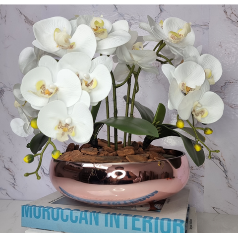 Arranjo Com 4 Orquídeas Branca Vaso Rose 28cm