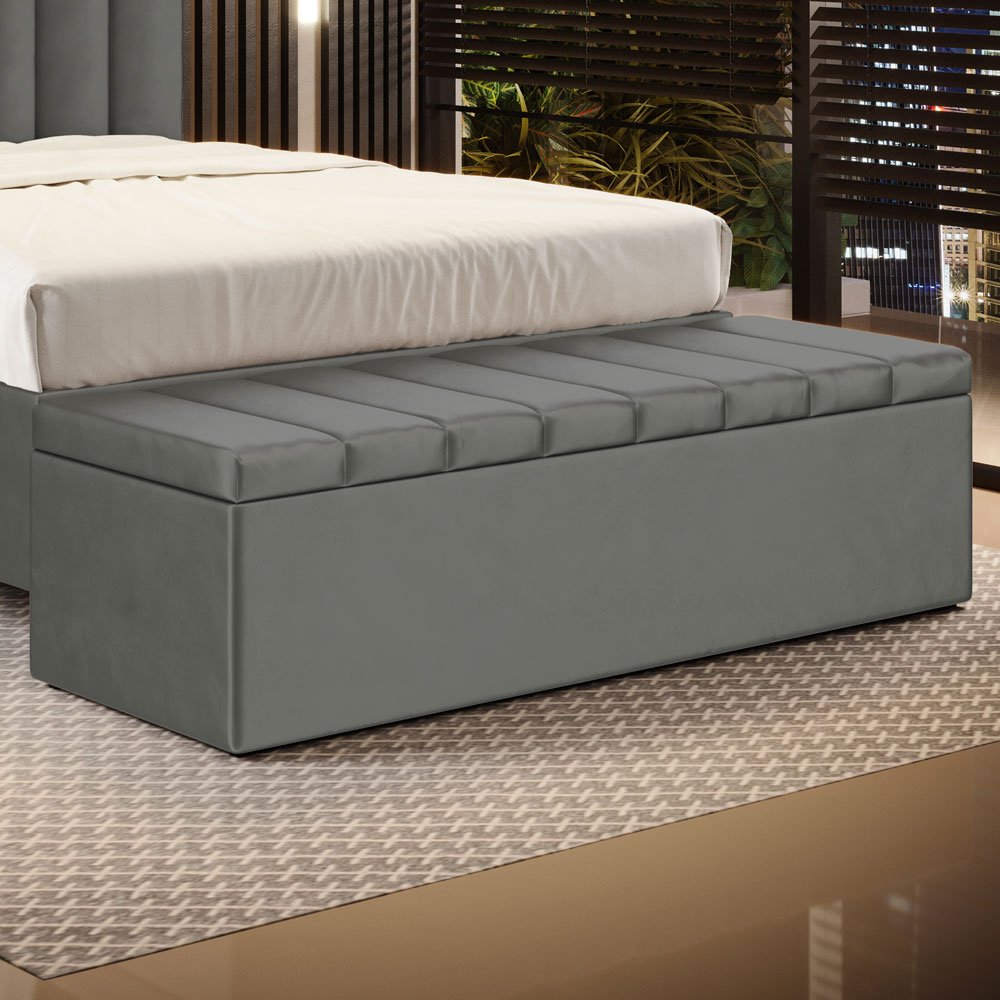 Calçadeira Baú Navi 140 para Cama de Casal N-023 Veludo Cinza Claro Aradecor