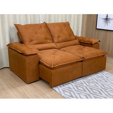 Sofá Retrátil e Reclinável 2,00m em Tecido Veludão C/ Pillow Nos Braços Athenas - Montagem Inclusa:t