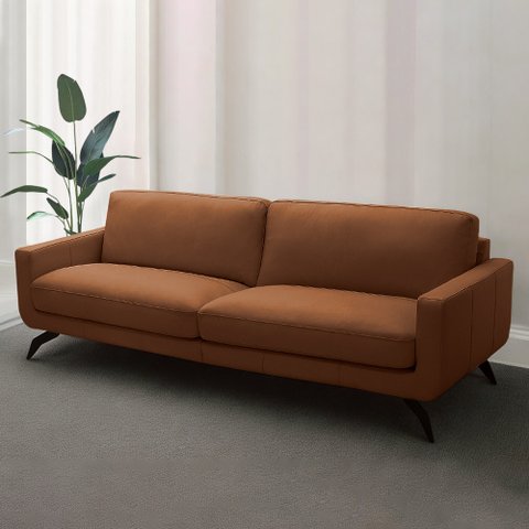 Sofá Decorativo Thalia 4 Lugares Sala de Estar 270cm Pés em Aço Couro Conhaque G88 - Gran Belo