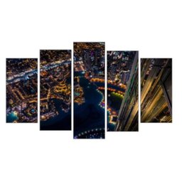 Quadro Decorativo Mosaico 5 Peças Mod792 Cidade Noite Luzes - 2