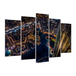 Quadro Decorativo Mosaico 5 Peças Mod792 Cidade Noite Luzes - 1