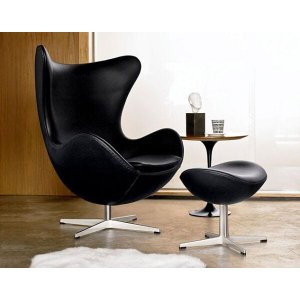 Poltrona Egg Arne Jacobsen Base Aluminio Relax com Trava com Puff Egg, 100% Nacional
