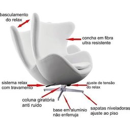 Poltrona Egg Arne Jacobsen Bicolor Base Aluminio Relax com Trava, 100% Nacional - 3