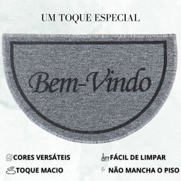 Capacho Tapete Porta Entrada Meia Lua 38x60 Bem Vindo Cinza - 3