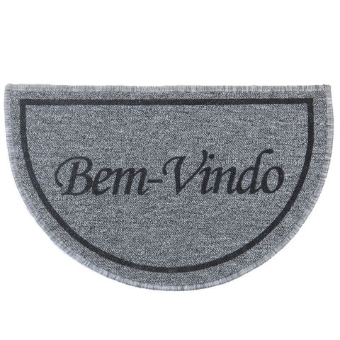 Capacho Tapete Porta Entrada Meia Lua 38x60 Bem Vindo Cinza