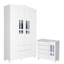Ver imagem 1 de Cômoda e Guarda Roupa Infantil Ariel 4 Portas Branco Brilho - Carolina