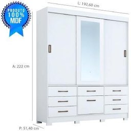 Guarda-Roupa Roupeiro Panan Luiza 3 Portas 7 Gavetas - 2