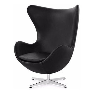 Poltrona Egg Arne Jacobsen Preta Base Aluminio Relax com Trava, 100% Nacional
