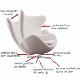 Poltrona Egg Arne Jacobsen Base Aluminio Relax com Trava com Puff Egg, 100% Nacional - 3