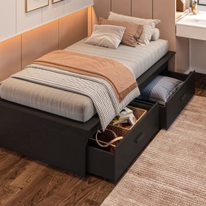 Cama Box Solteiro 02 Gavetas Dengo:preto