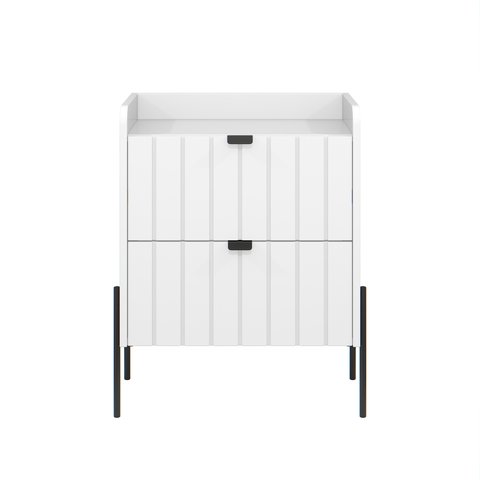 Mesa de Cabeceira para Quarto Pequeno Moriah 45cm Branco com Pés Preto