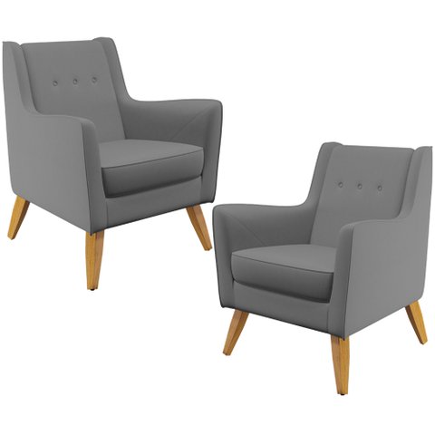 Kit 02 Poltronas Decorativas com Pés de Madeira Taroba D02 Veludo Cinza B-317 - Lyam Decor