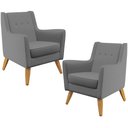 Ver imagem 1 de Kit 02 Poltronas Decorativas com Pés de Madeira Taroba D02 Veludo Cinza B-317 - Lyam Decor