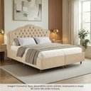 Ver imagem 2 de Kit Cama Box King + Cabeceira Estofada em Madeira Maciça Curva Provençal com Capitonê Bege/Veludo