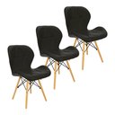 Ver imagem 1 de Kit 3 Cadeiras Charles Eames Eiffel Slim Wood Estofada - Preta