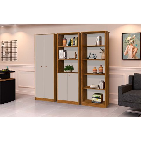 Conjunto 3 Armários Organizador Office Escritório Offwhite com Nature - Rede Móveis