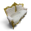 Ver imagem 4 de Sofá Clássico Bege com Capitonê Dourado a: 118cm L: 192cm P: 68cm