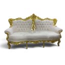 Ver imagem 1 de Sofá Clássico Bege com Capitonê Dourado a: 118cm L: 192cm P: 68cm