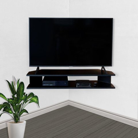 Rack Suspenso para Tv de até 50” Aparador Bancada Estante de Canto Preto