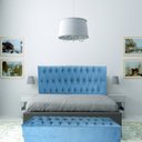Ver imagem 1 de Kit Cabeceira e Recamier Luna Capitonê Baú Queen Suede Azul Royal Rbl
