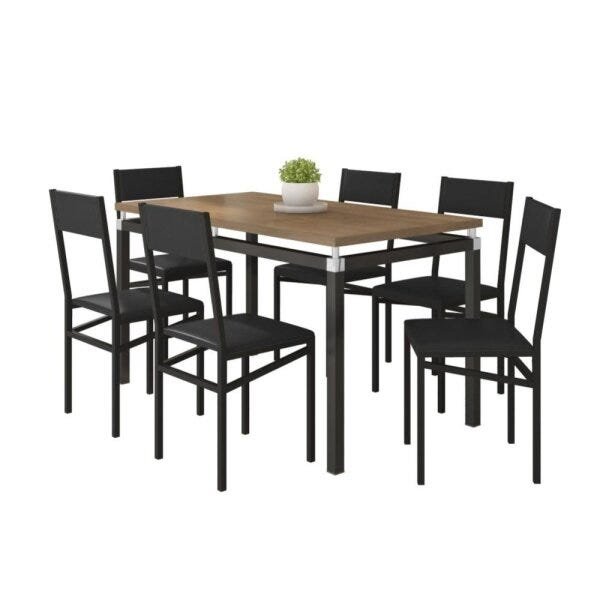 Conjunto de Mesa com 6 Cadeiras Copenhague Preto Fosco com Preto Fabone