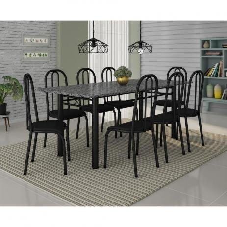 Conjunto de Mesa Madrid Preto Prata 2M 8 Cadeiras Madri Preto - Fabone - 2