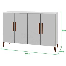 Buffet aparador Colombia 4 portas balcão 1.22m retrô fechado cor Branco brilho PASSE BEM - 4