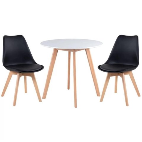 Kit - Mesa de Jantar Leda 90 Cm Branco + 2 Cadeiras Estofadas Leda Preto