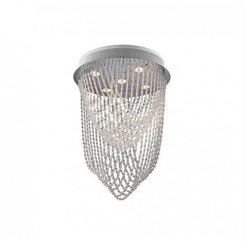 Lustre Plafon Light Redondo - Gotas de Cristais 5 Luzes Gu10