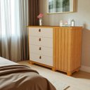 Ver imagem 1 de Cômoda para Quarto Talisma 4 Gavetas com Porta Ripada Sapateira Multiuso Gaveteiro:naturale/off Whit
