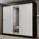 Ver imagem 1 de Guarda-Roupa Casal Madesa Kansas 3 Portas de Correr com Espelho 3 Gavetas Preto/Branco Cor:Preto/Bra
