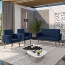 Ver imagem 2 de Kit Sófa 2 Lugares e 2 Poltronas para Sala de Estar Recepção Azul-marinho
