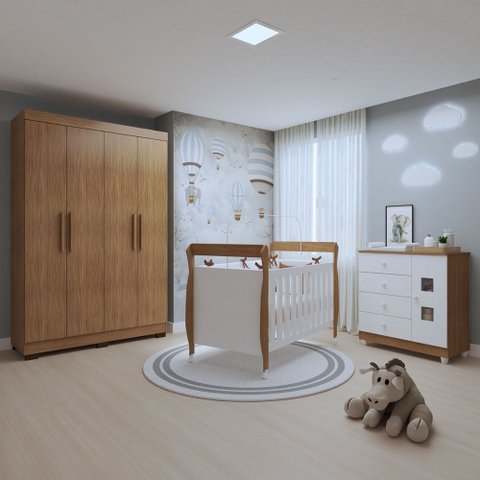 Quarto de Bebê Completo Guarda-Roupa, Berço e Cômoda Lipe Tigus Baby