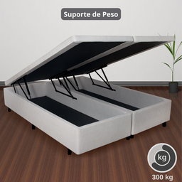 Cama Box com Baú Queen 158x198x42 Cm com Pistão a Gás Courino Linho - 5