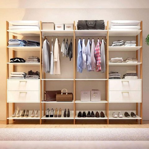 Guarda Roupa Closet com Prateleiras Dalla Costa 100% Mdf Cor:off White com Freijó