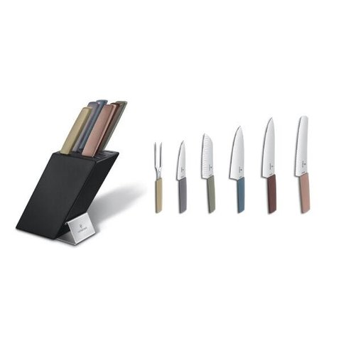 Cepo de madeira com 5 facas e garfo linha Swiss Modern Victorinox 6.7186.66